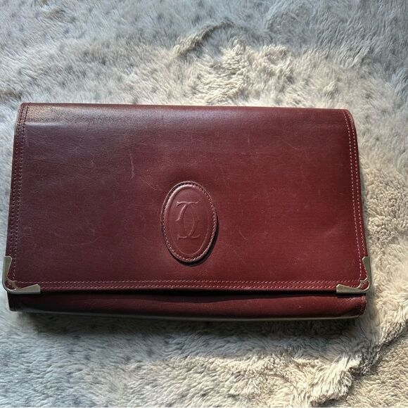 Cartier Vintage Le Must de Cartier Bordeaux Leather Clutch Bag - Picture 3 of 12